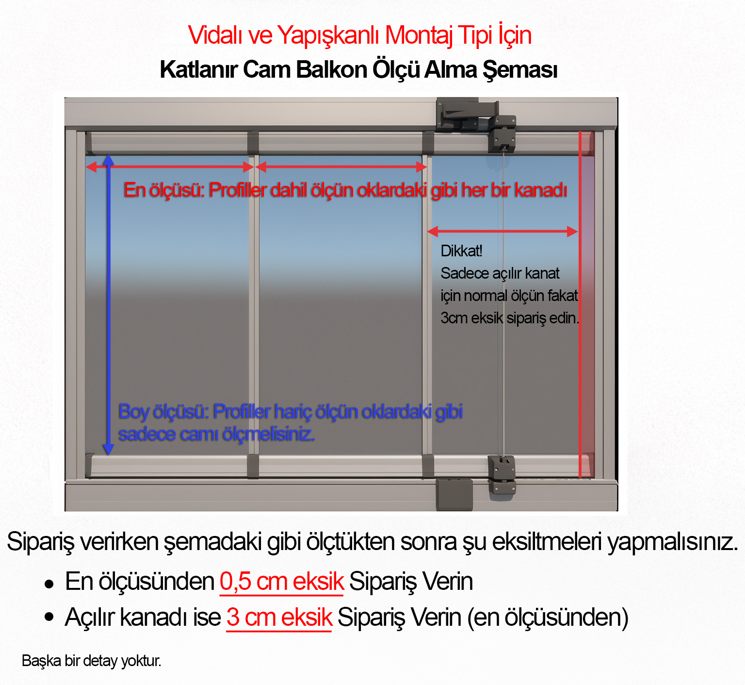 Vidalı ve yapışkanlı plise perde ölçü alma şeması