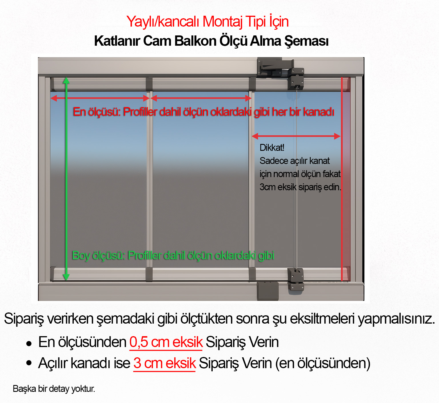 Yaylı ve kancalı plise perde ölçü alma şeması