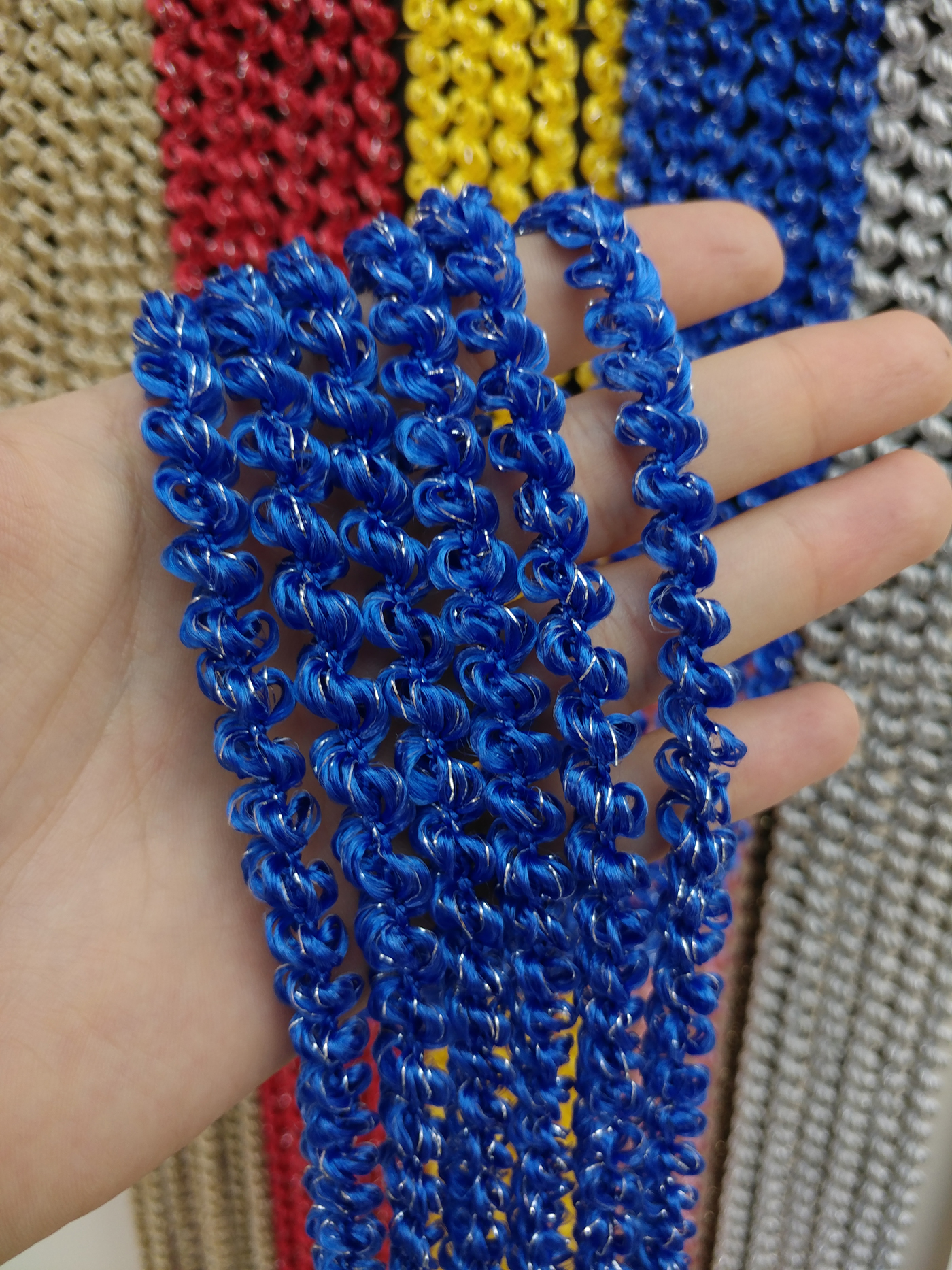 Mutfak İp Perde - Mavi Rengi İp Perde Duble Bukle Serisi- Mavi-gümüş