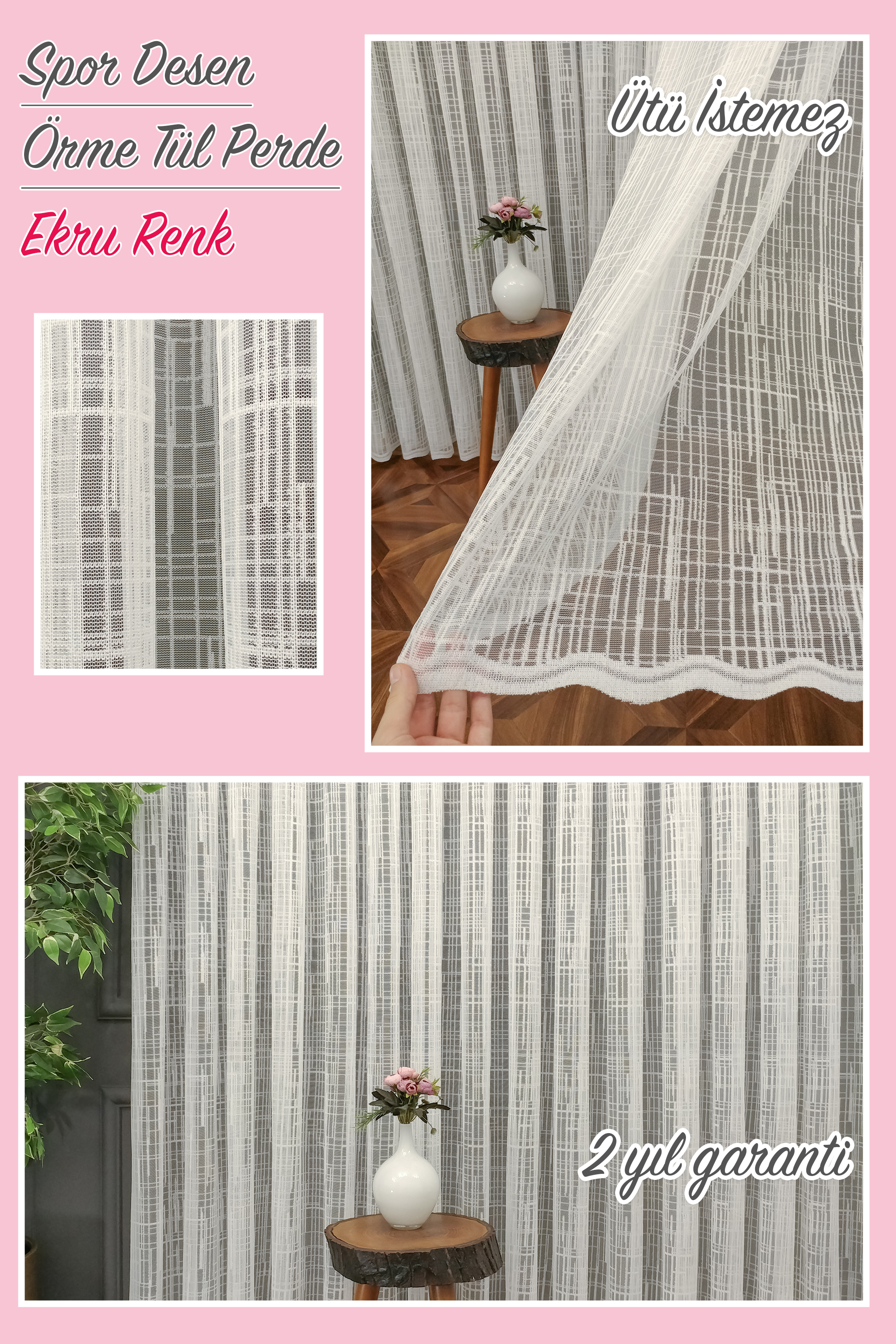 Mutfak Spor Desen Fransız Dantel Tül Perde 041- Ekru