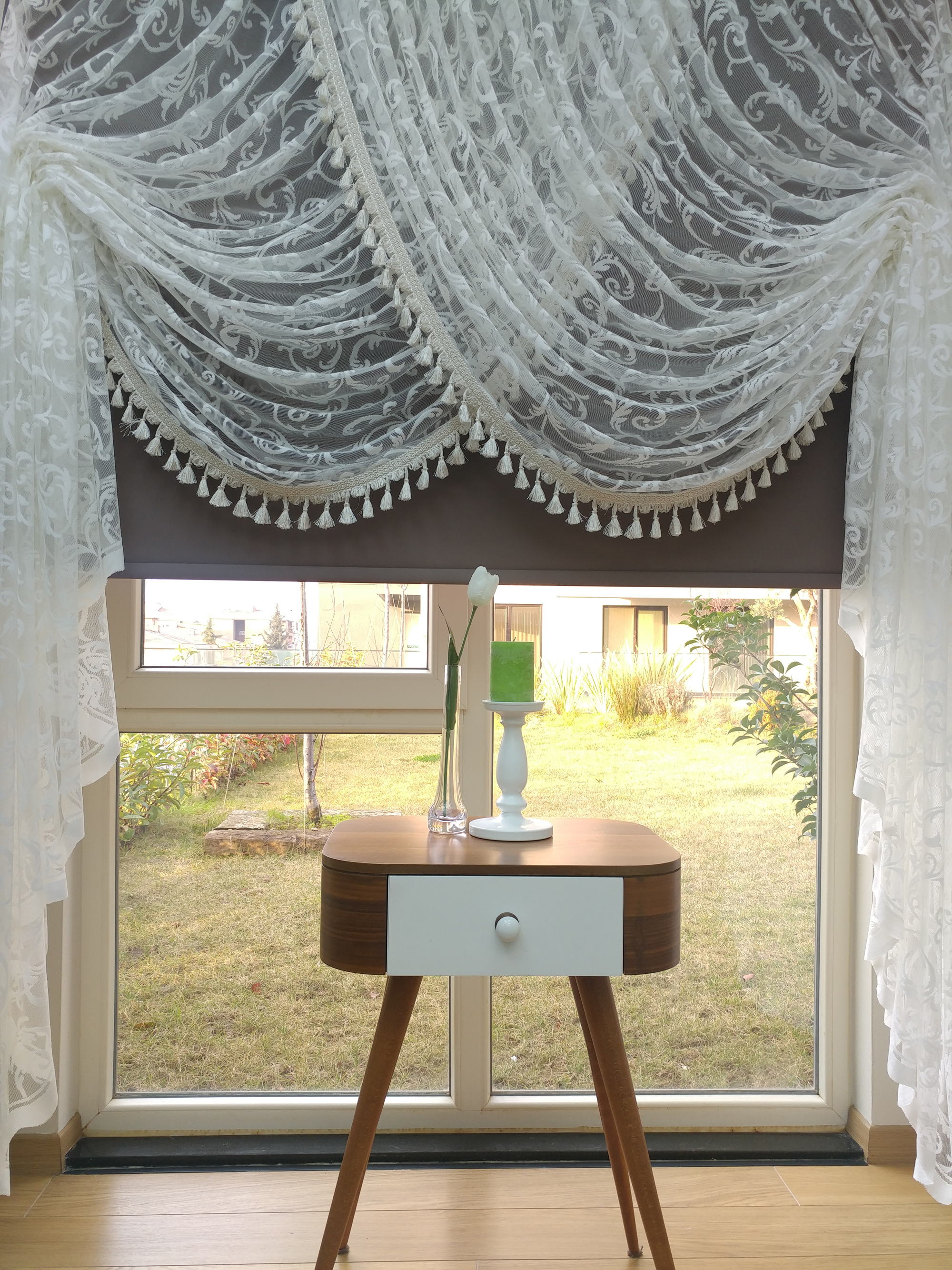 Yatak Odası - Salon Yatak Odası Fransız Dantel 2021 Kruvaze Tül Perde- Ekru