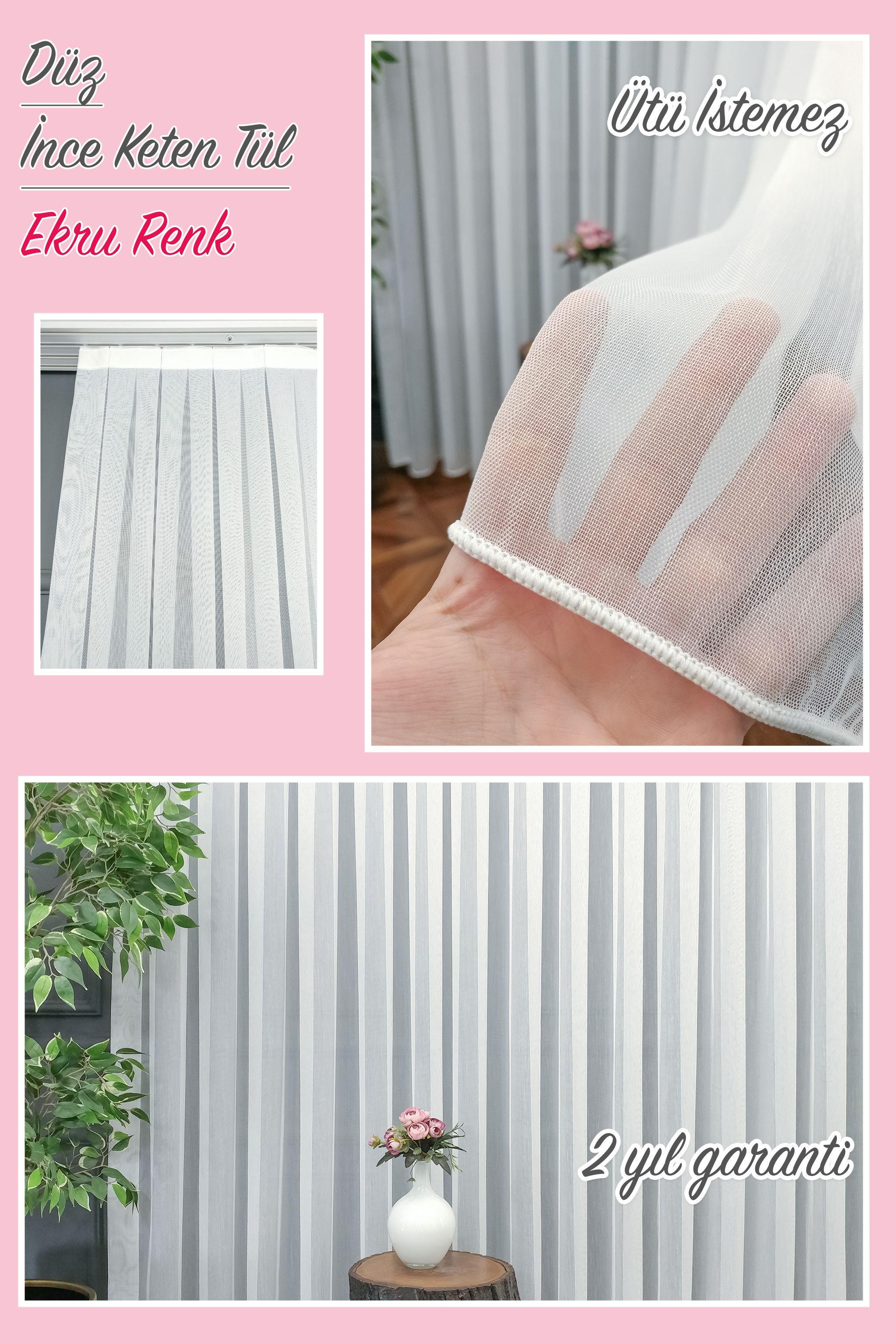 Oturma Odası - Özel Bambu Keten Tül Perde- Ekru