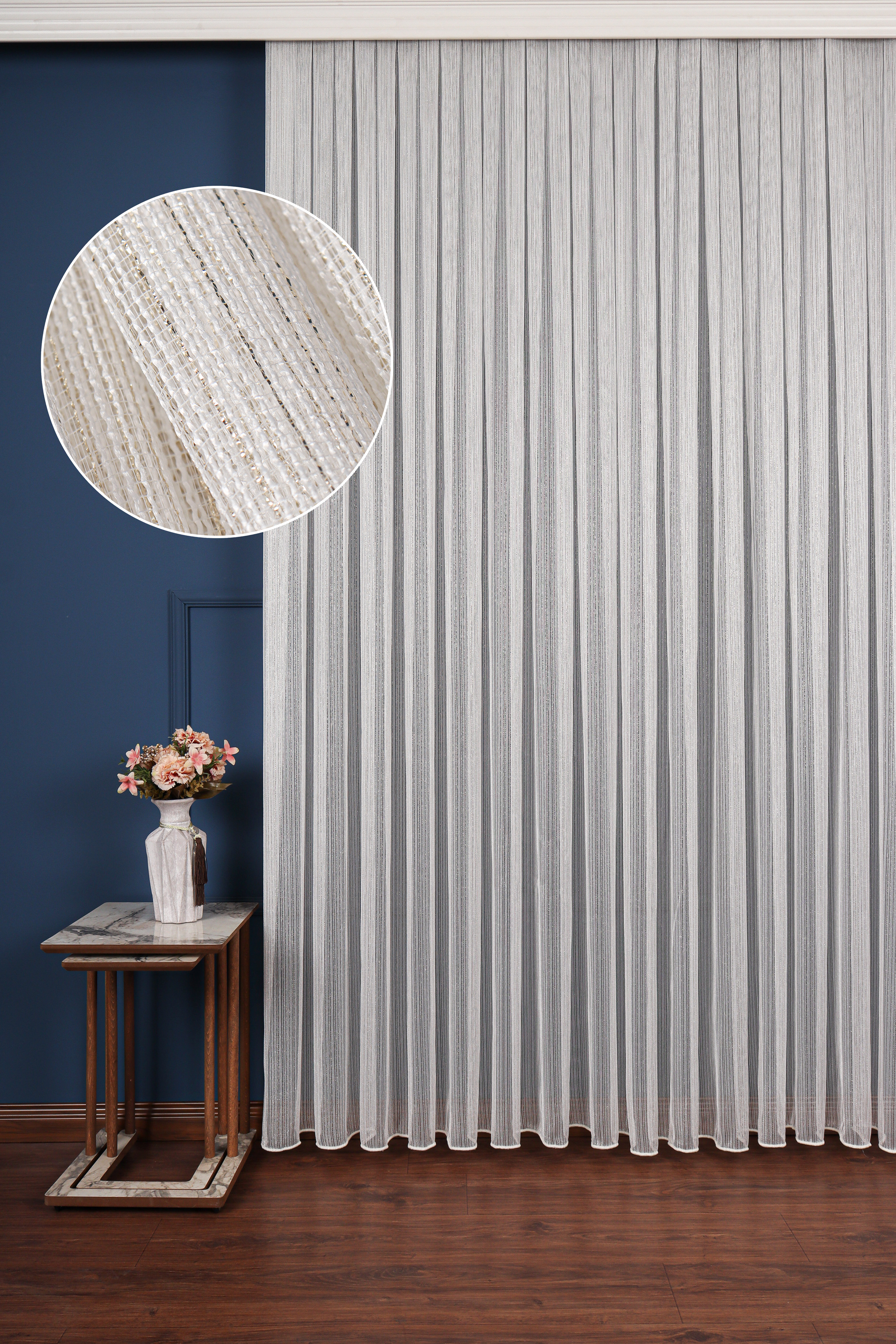 Salon Tül Modelleri - Zümrüt Altın Simli Düz Tül Perde