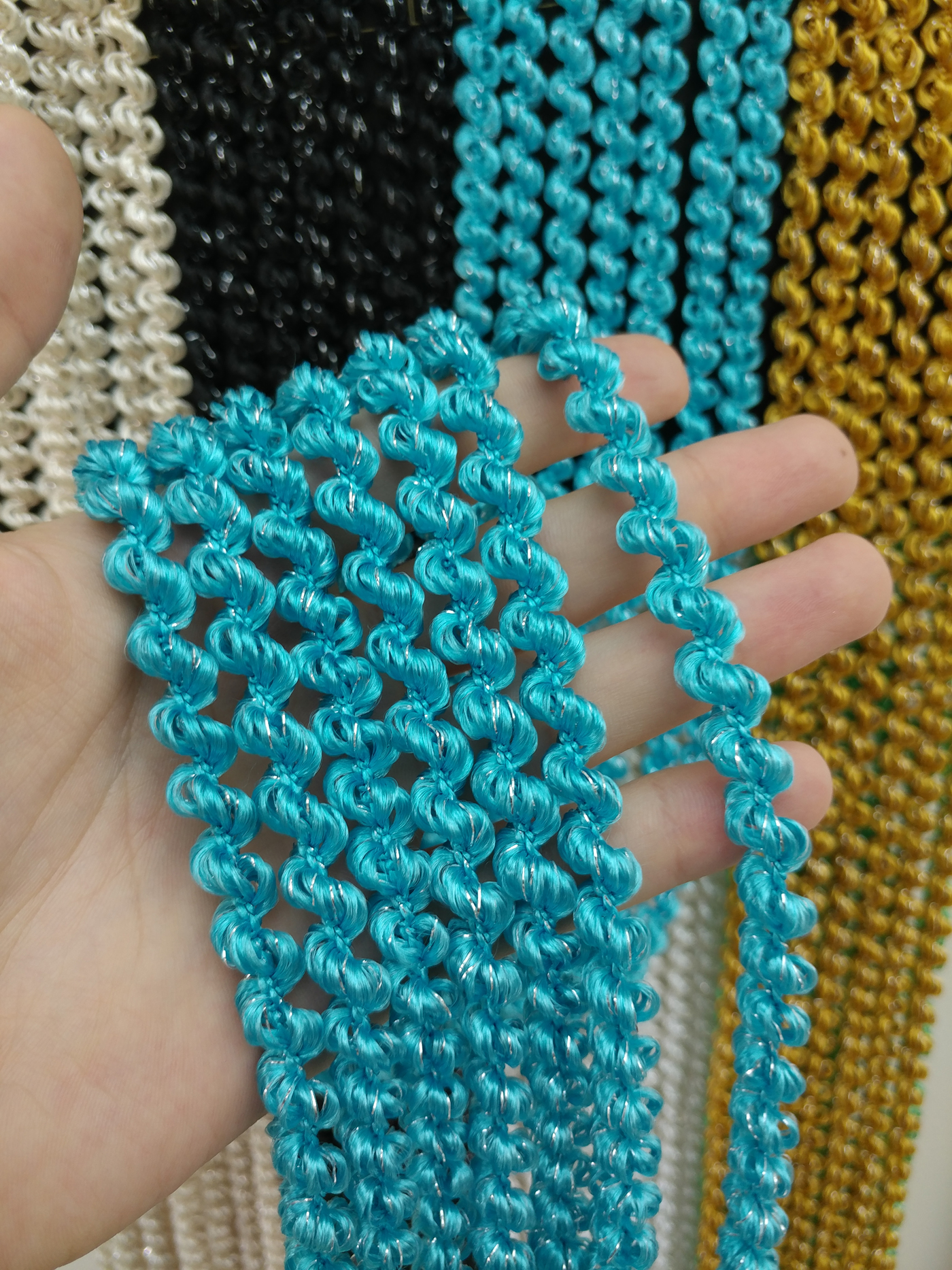 Mutfak İp Perde - Açık Mavi Rengi İp Perde Duble Bukle Serisi- Mavi-gümüş