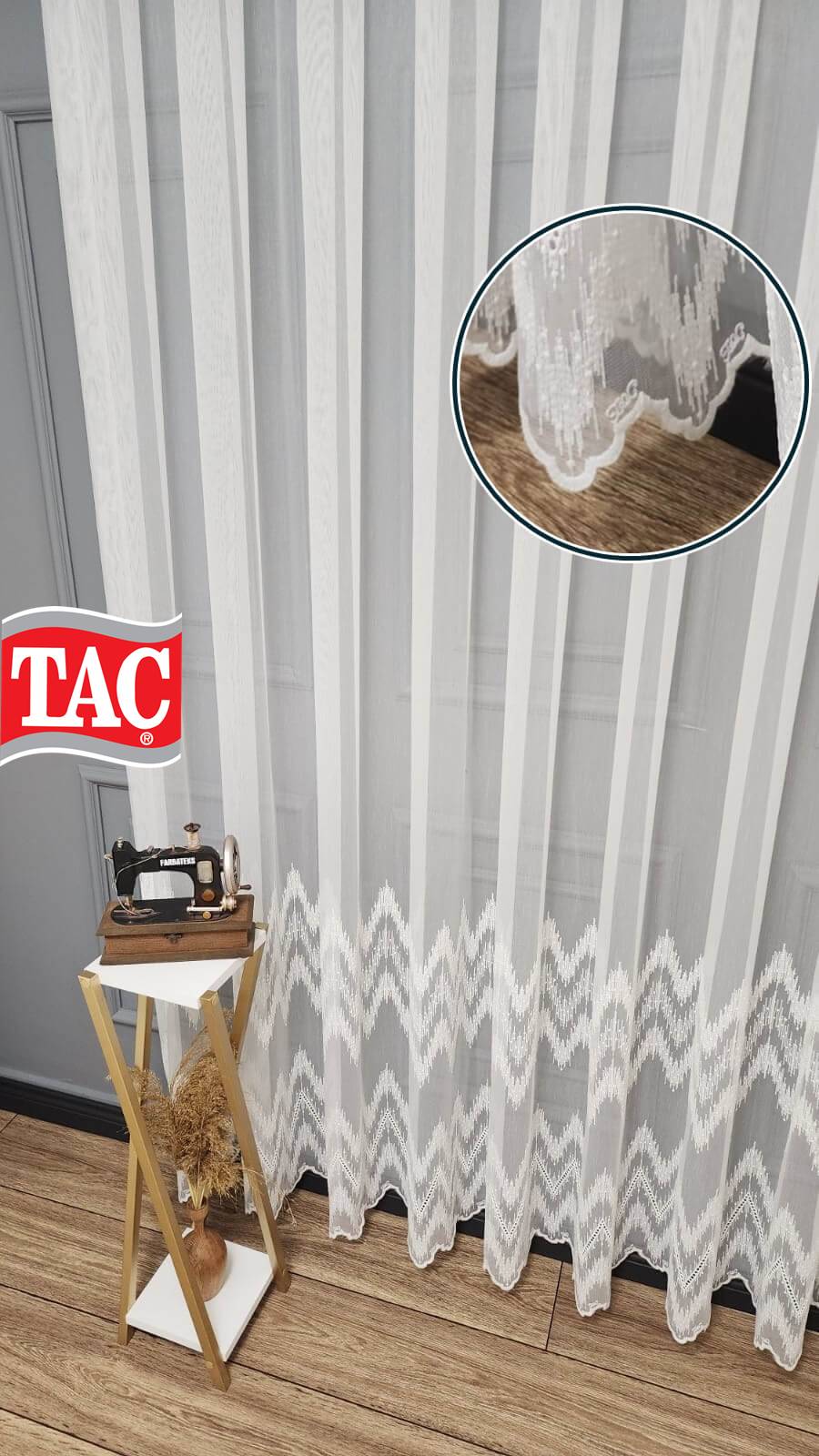 Taç Etek Geniş Ritim Model Desenli Kırışmaz Ütü İstemez Keten Tül Perde