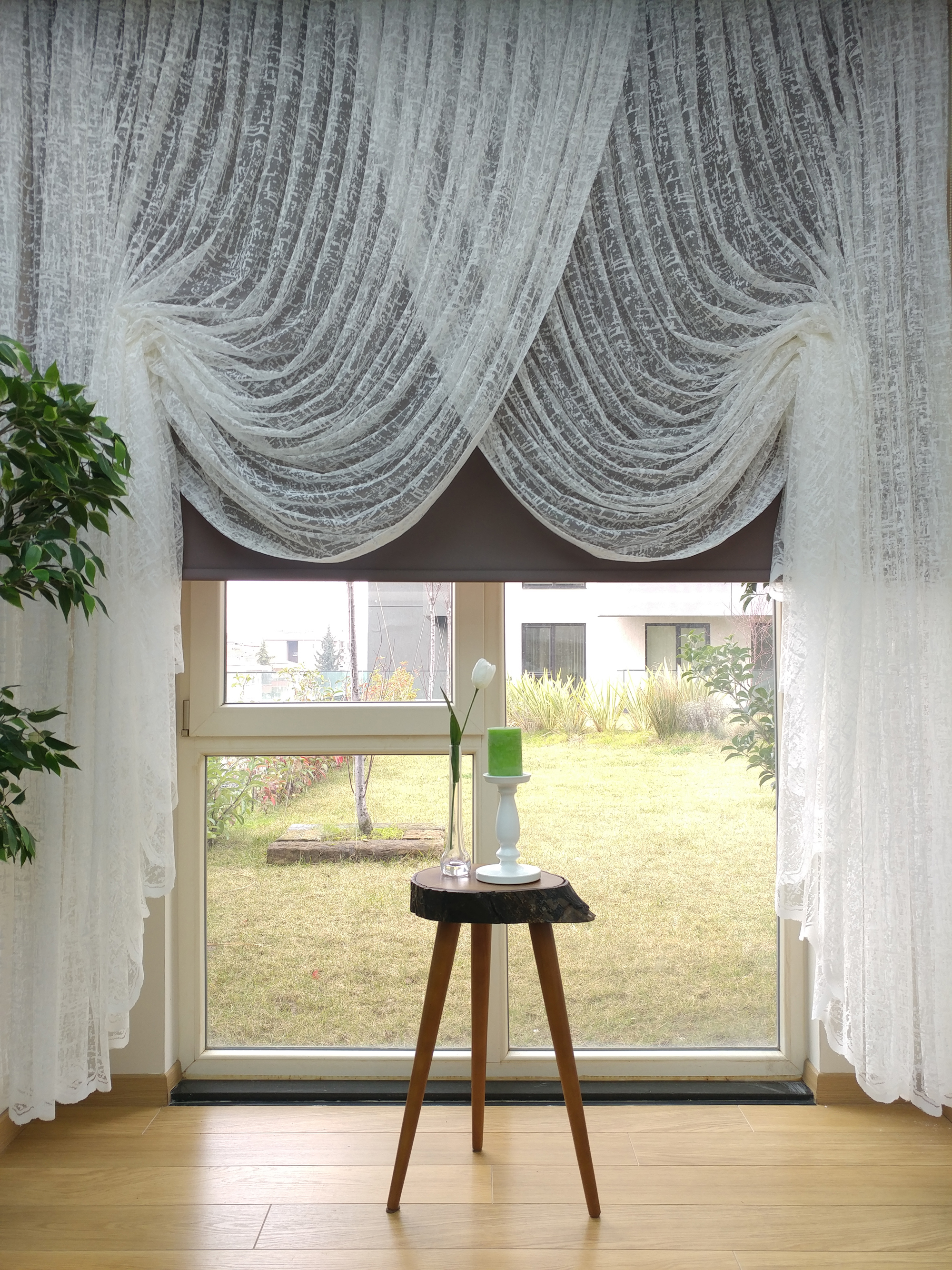 Yatak Odası - Salon Yatak Odası Fransız Dantel 2021 Tül Kruvaze Perde- Ekru