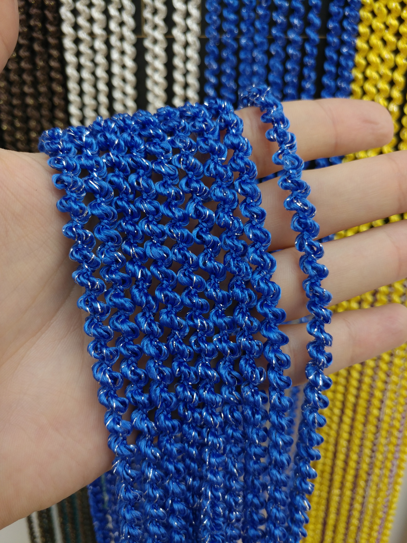 Mavi Rengi İp Perde Bukle Serisi- Mavi-gümüş