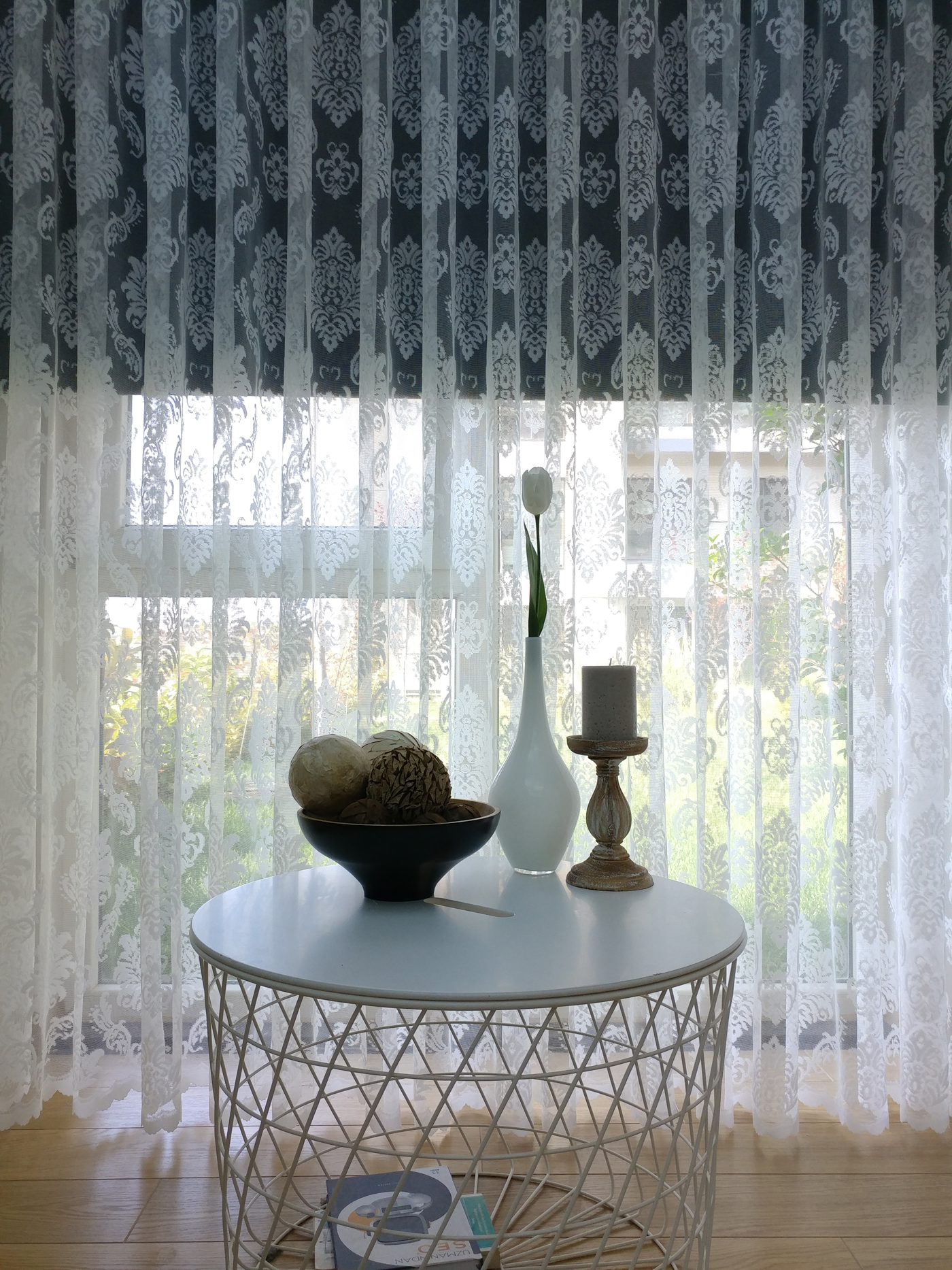 Salon Damask Desenli Örme Kdk Tül Perde 0 Ekstra İndirimli- Ekru