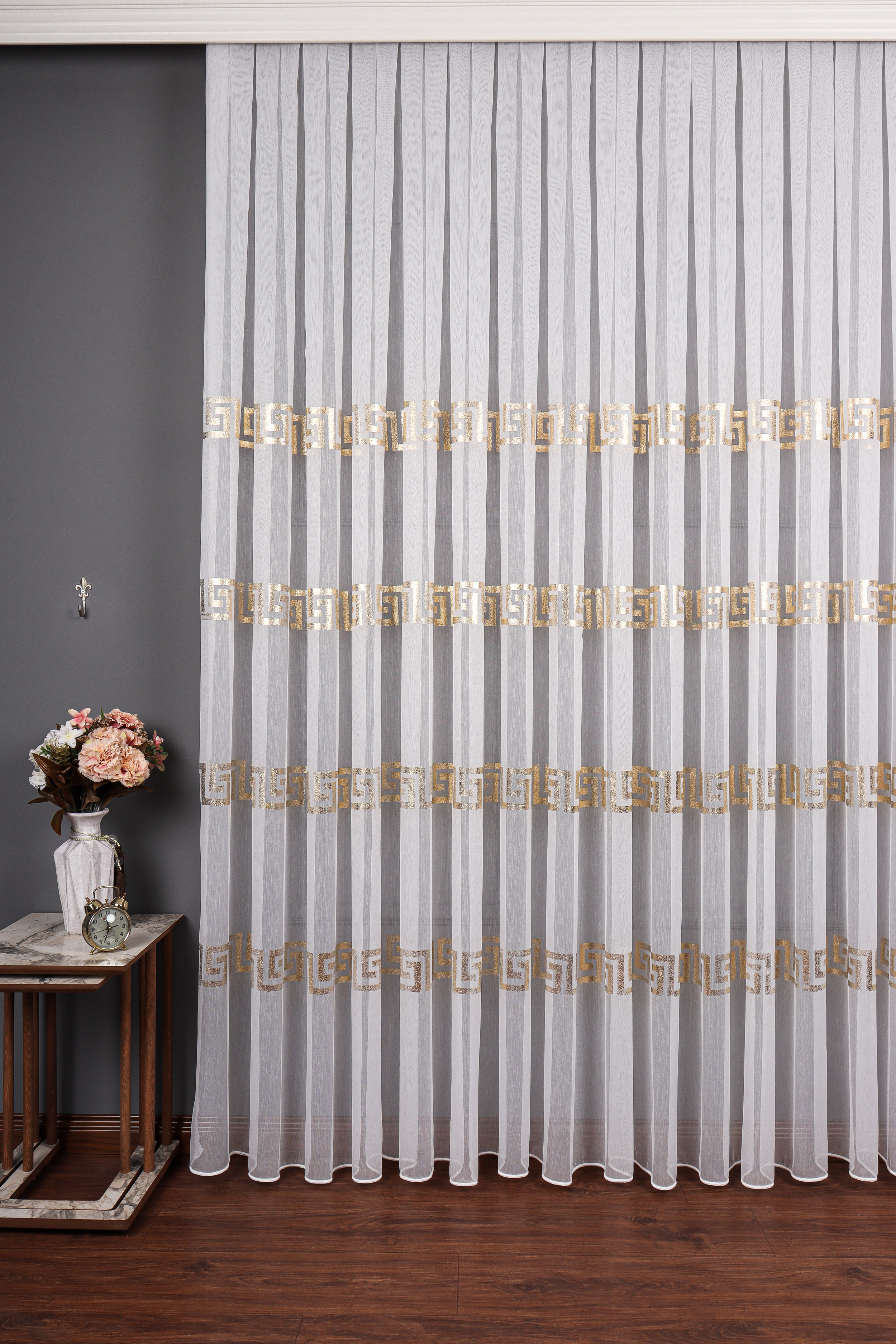 Yatak Odası - Enine Bantlı Ekru-gold Detaylı Tt Zemin Tül Perde