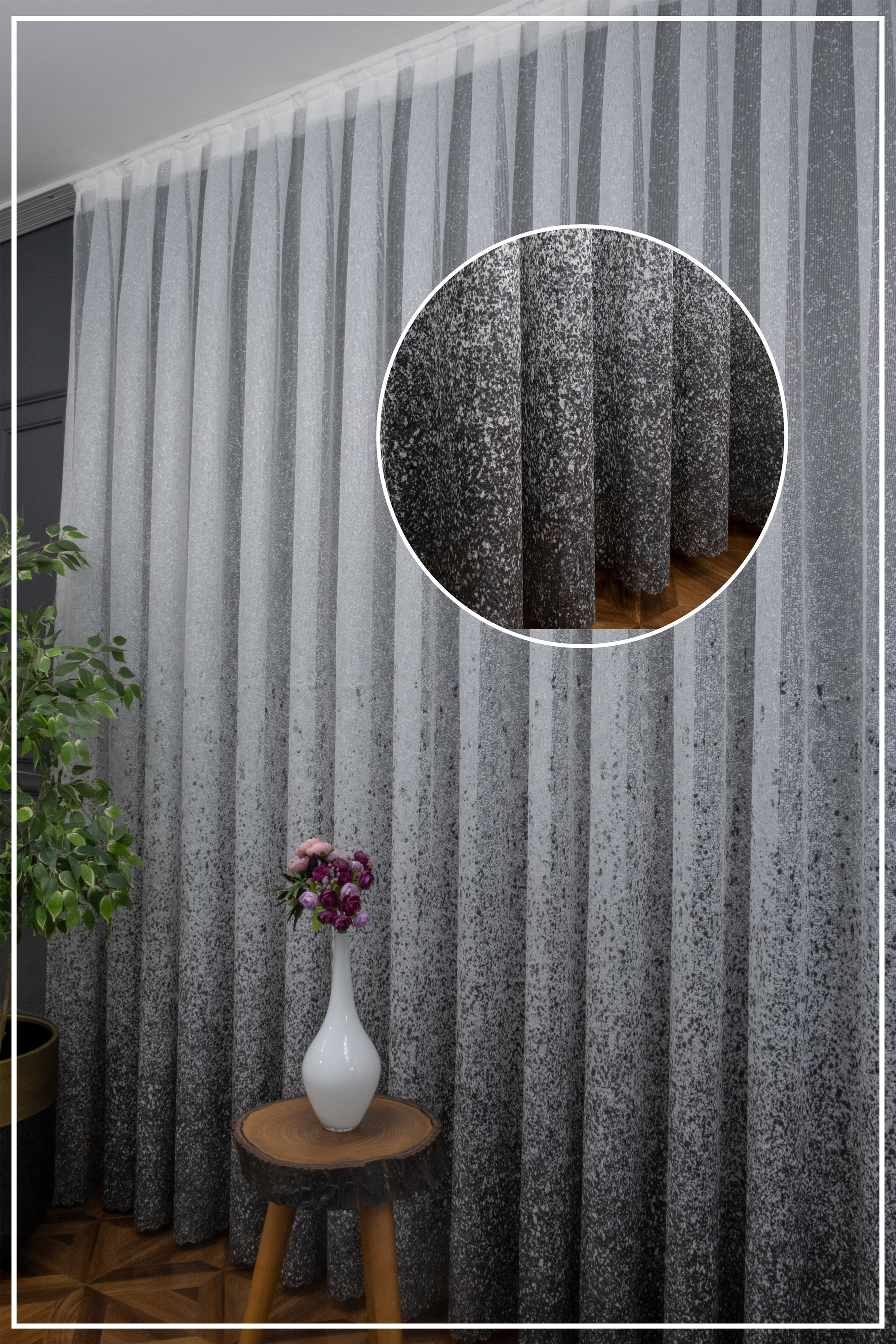 Genç Tasarım Püskürtme Yeni Moda Tül Gri - Füme - Antrasit