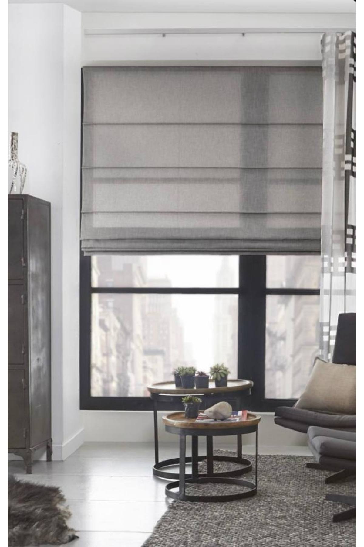 Katlamalı Perde Gri Keten Tül Katlamalı Perde