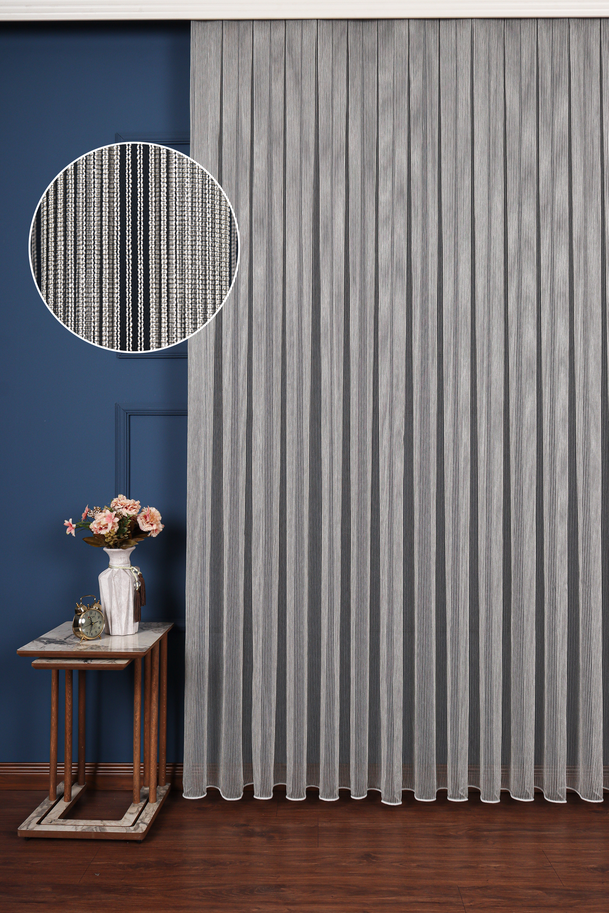 Salon Tül Modelleri - Luka Ekru-siyah Düz Tül Perde Ütü İstemez