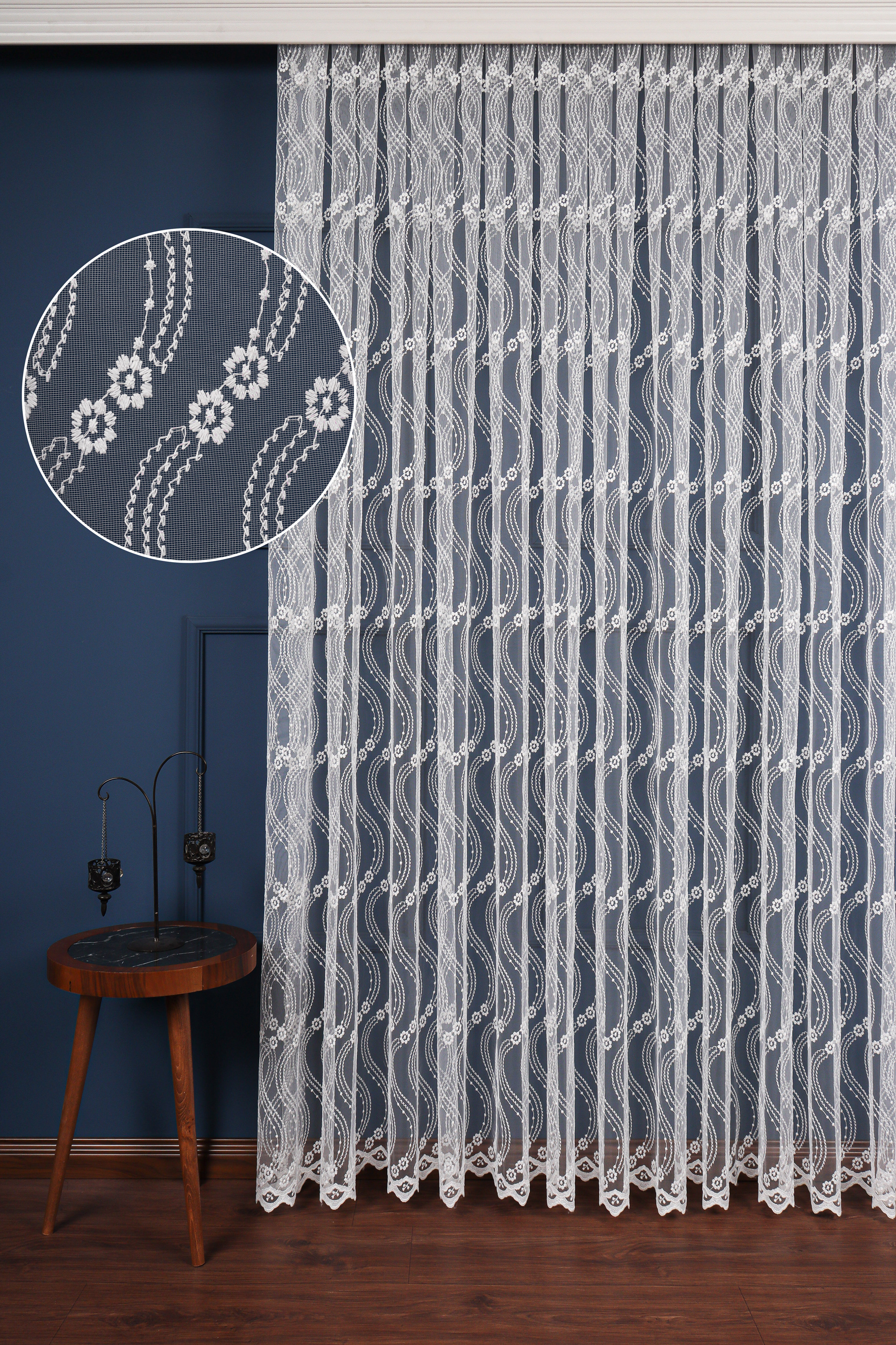 Salon Tül Modelleri - Es Brode Nakış İşlemeli Tül Perde