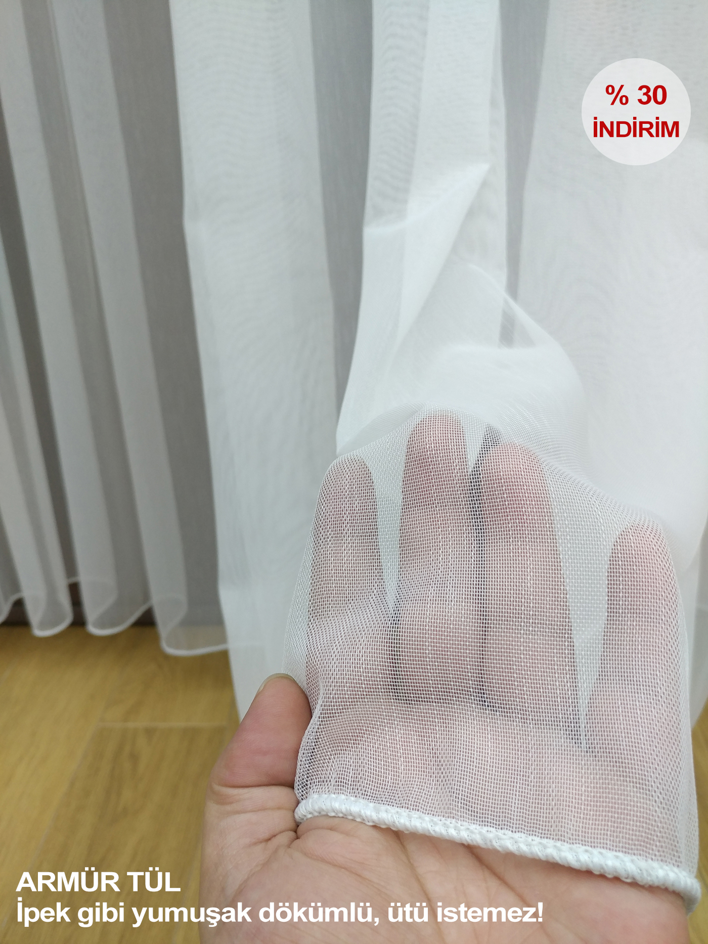 Salon - Yüksek Kalite Armür Düz Tül Perde - Ekru