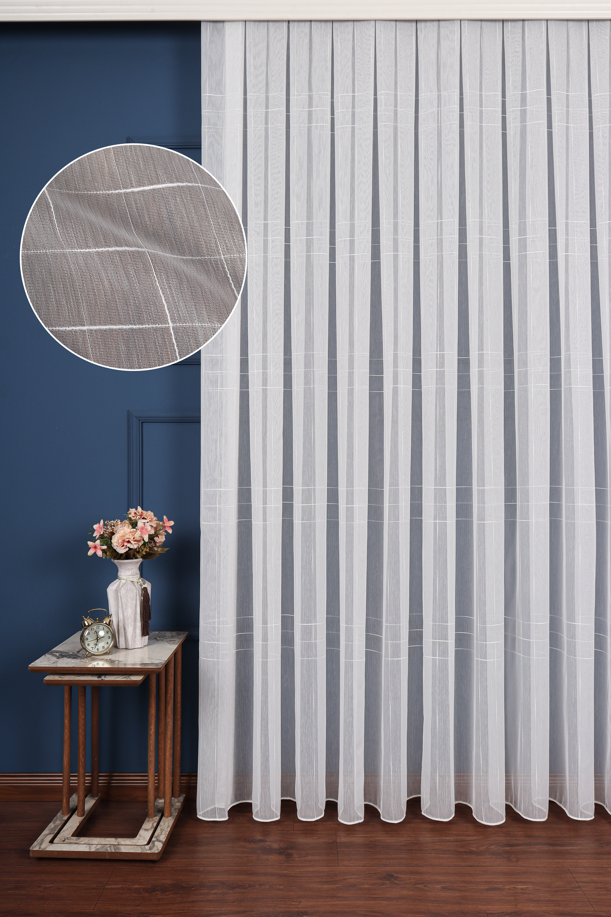 Salon Tül Modelleri - Bambu Zemin Geometri Nakış İşlemeli Tül Perde