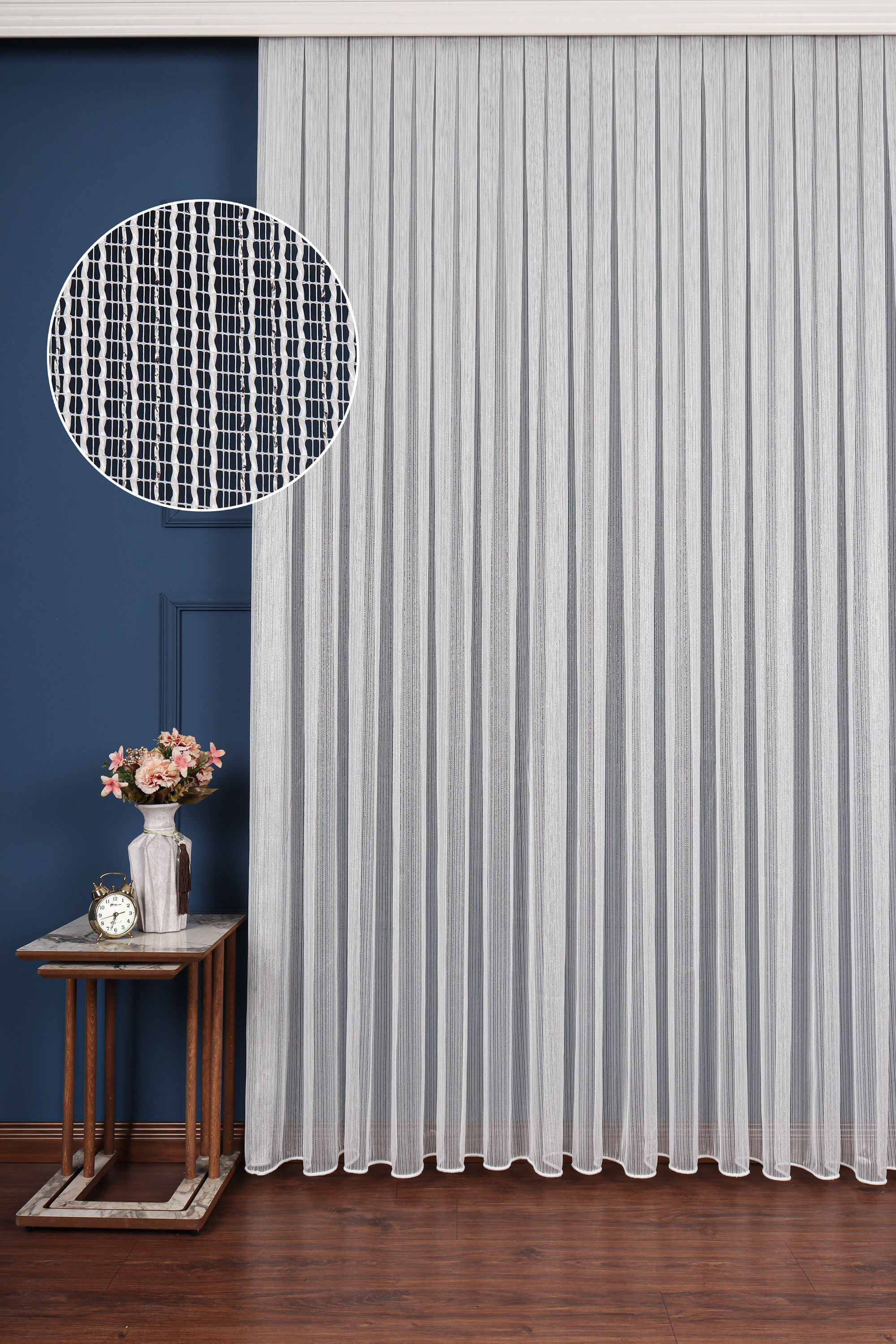 Zümrüt Gümüş Simli Düz Tül Perde