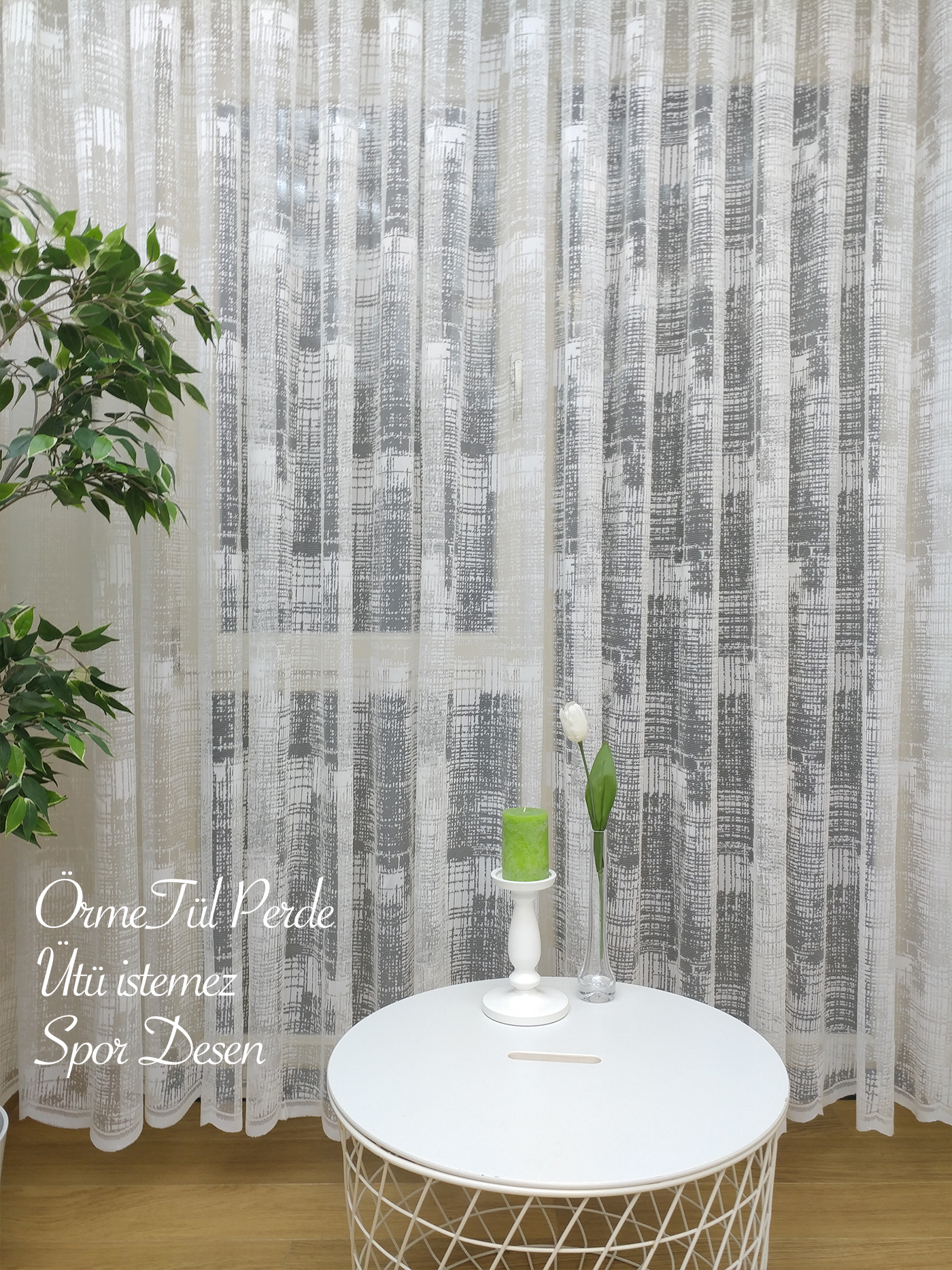 Yatak Odası - Kampanya Spor Patine Desenli Fransız Dantel 2021 Tül Perde- Ekru