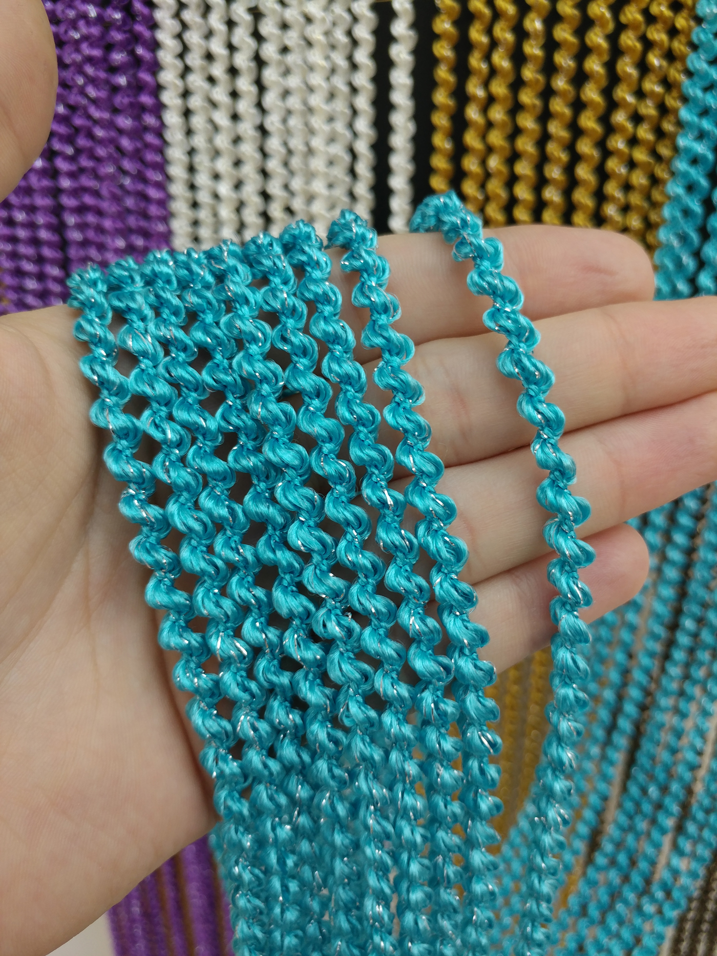 Mutfak İp Perde - Açık Mavi Rengi İp Perde Bukle Serisi- Mavi-gümüş