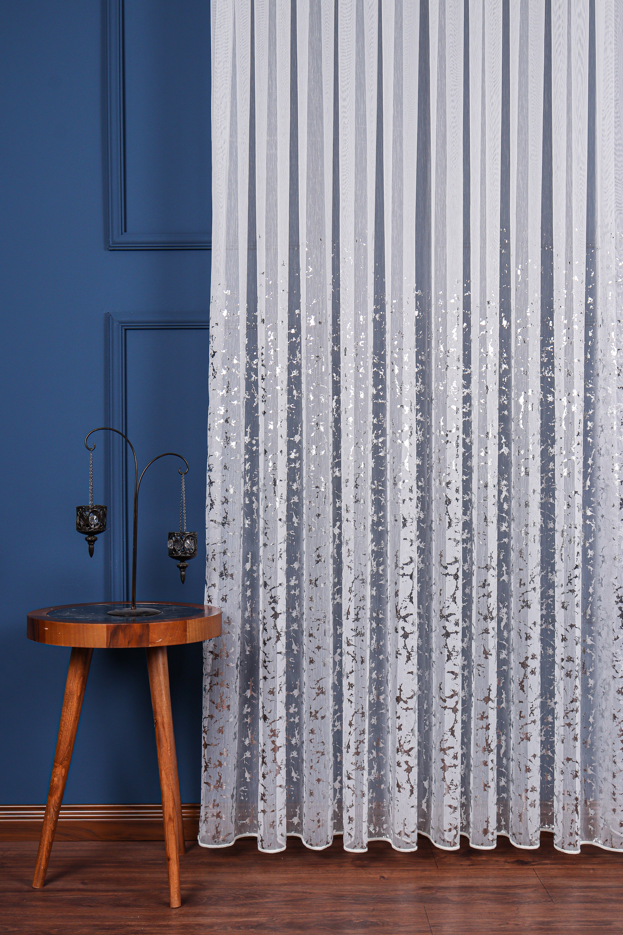 Salon Tül - Cam Kırığı Dijital Baskılı Tül Perde Ekru-gümüş